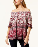 Style & Co Off Shoulder Print Top Pink LARGE