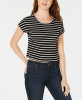 Bar III Short Sleeve Cropped Stripe T Black LARGE