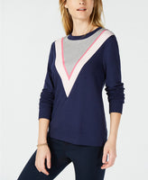 Maison Jules Colorblock Chevron Sweatshirt Blue Notte XS