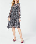 Maison Jules Dress Long Sleeve Floral Asymmetric Maxi Navy 6