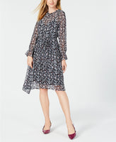 Maison Jules Dress Long Sleeve Floral Asymmetric Maxi Navy 6