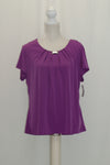 NY Collection Pleated Hardware-Trim Top Amaranth Purple XL