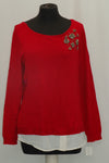 Charter Club Layered-Look Brooch Sweater New Red Amore L