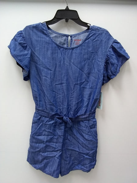 CAT & JACK GIRLS RUFFLE SLEEVE TIE WAIST CHAMBRAY ROMPER BLUE XL