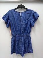 CAT & JACK GIRLS RUFFLE SLEEVE TIE WAIST CHAMBRAY ROMPER BLUE XL