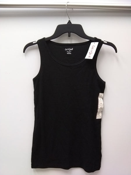 CAT & JACK KID'S SCOOPNECK RIBBED TANK TOP EBONY XL