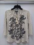 Style Co Petite Embroidered Peasant Top Floral Vanilla PXS