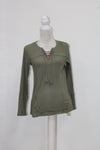 STYLE & CO  Lace Up Long Sleeve Thermal Top Med Green S