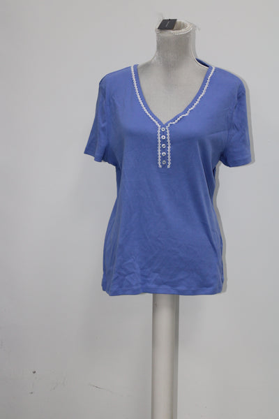 TOMMY HILFIGER LACE VNECK TOP, BLUE, XL