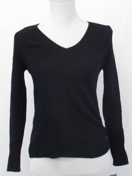 INC Sweater Top Petite Multi-Directional Ribbed Deep Black PM akrutinirali