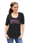 NCAA TCU Horned Frogs Women's Half Sleeve tee with Logo, Black, X-Large