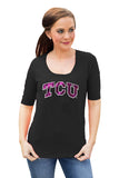 NCAA TCU Horned Frogs Women's Half Sleeve tee with Logo, Black, X-Large