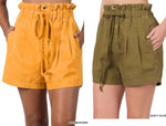 Zenana Stone Washed Canvas Paperbag Waist Shorts