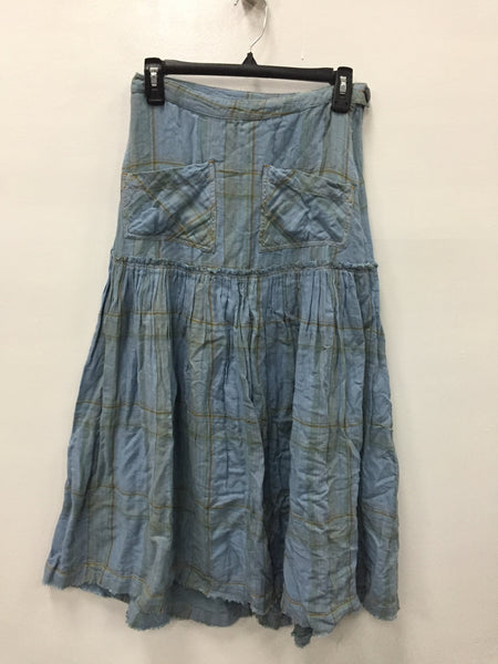 Free People Plaid Fever Midi Skirt Light Blue 2