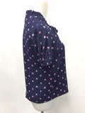 MAISON JULES Womens Woven Short Sleeve Tie Front Heart Blouse NAVY XXS