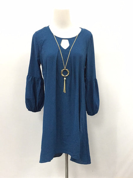 NY Collection Petite High-Low Keyhole Shift Dress Coal Blue PS