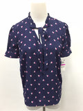 MAISON JULES Womens Woven Short Sleeve Tie Front Heart Blouse NAVY XXS