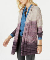 Style & Co. Printed Hooded Cardigan, Dark Grape Combo, Petite Small