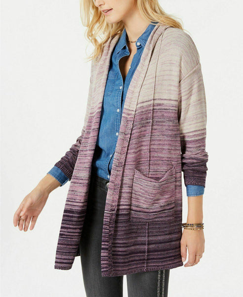 Style & Co. Women's Open Front Marled-Knit Hooded Cardigan ( Grape) (XL)